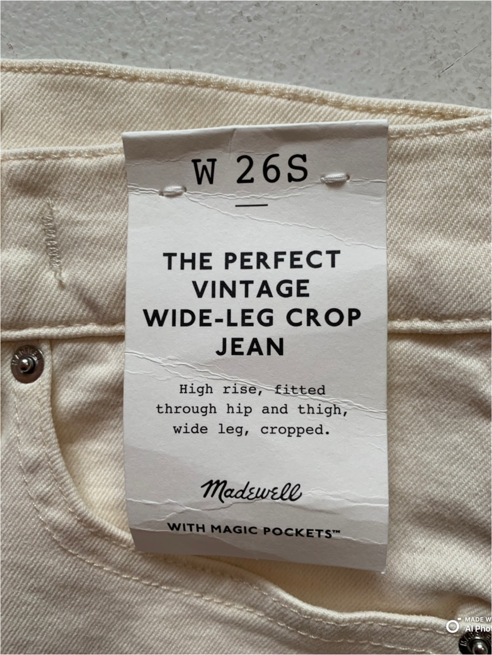 Madewell The SHORT Perfect Vintage Wide-Leg Crop Jean Size 26S NWT Cream Summer - Picture 12 of 17